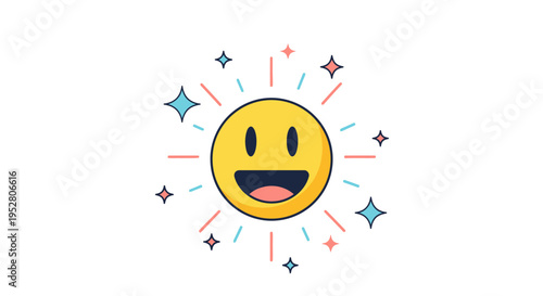 Happy Sun Smiley Face with Sparkles - Positive Emotion Icon