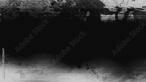 Billede på lærred Dark monochromatic signal corruption with heavy scanline artifacts and digital distortion