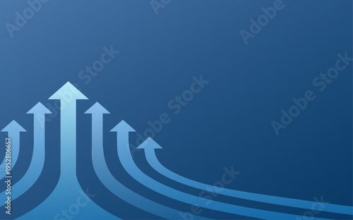 未来志向のビジネス成長を象徴する青いグラデーション背景と複数の上昇矢印が広がる抽象的な成功イメージイラスト