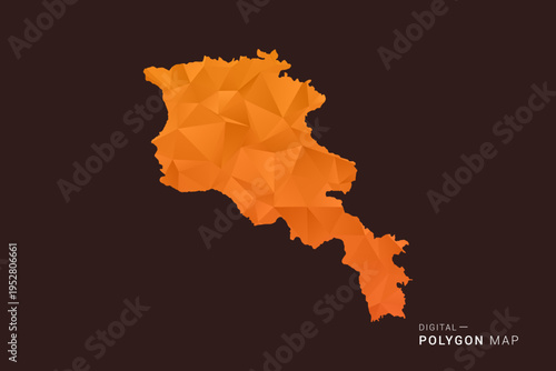 Armenia Map - low poly polygon vector, geometric triangulated silhouette in orange and dark brown tones, clean modern infographic style, isolated background.