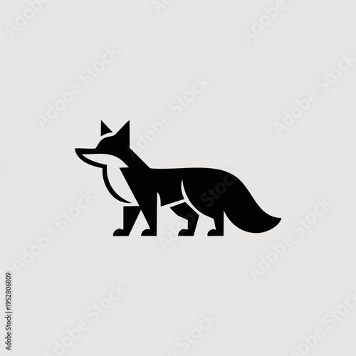 A sleek and modern black silhouette of a fox in a standing pose, featuring clean geometric lines and a minimalist aesthetic.