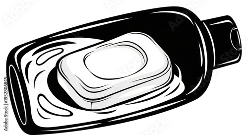 Black and white illustration perfume bottle.