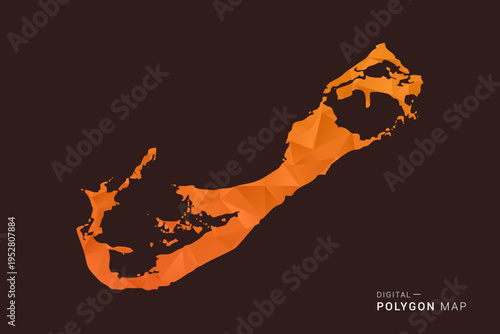 Bermuda Map - low poly polygon vector, geometric triangulated silhouette in orange and dark brown tones, clean modern infographic style, isolated background.