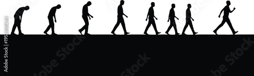 Evolution of Man Walking Silhouette Vector Illustration Set