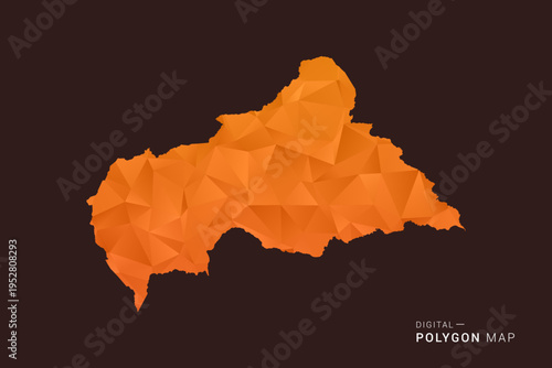 Central African Republic Map - low poly polygon vector, geometric triangulated silhouette in orange and dark brown tones, clean modern infographic style, isolated background.