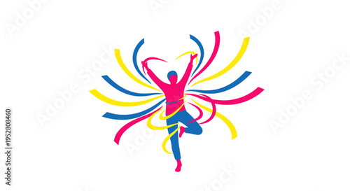 Joyful Dancer Silhouette with Colorful Ribbons