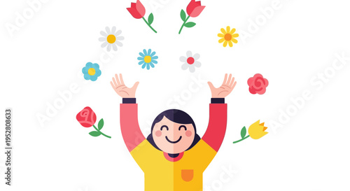 Joyful Person Juggling Flowers