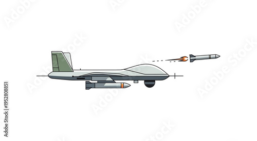 Illustration of a Military Drone Launching a Missile.