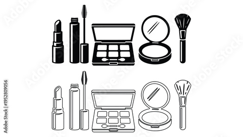 Makeup Cosmetics Icon Set – Beauty Products Line Art and Outline Illustration