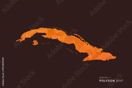 Cuba Map - low poly polygon vector, geometric triangulated silhouette in orange and dark brown tones, clean modern infographic style, isolated background.