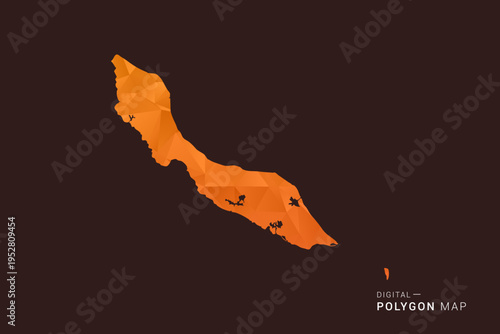 curacao Map - low poly polygon vector, geometric triangulated silhouette in orange and dark brown tones, clean modern infographic style, isolated background.