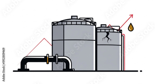 Oil Storage Tanks with Rising Prices and Damage Illustration.