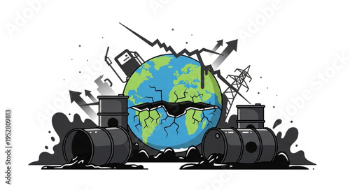 Earth in Crisis - Oil Spill and Environmental Damage Illustration.