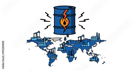 Global Oil Crisis - A World Map Under Pressure from Oil Industry.