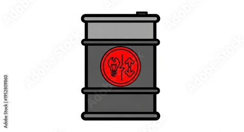 Illustration of a gray barrel with a red biohazard symbol.