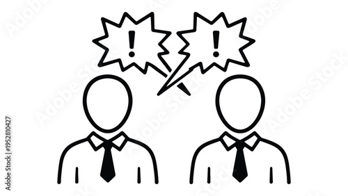 Business Conflict Icon – Communication Problem and Argument Line Art Illustration