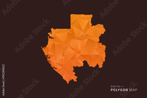 Gabon Map - low poly polygon vector, geometric triangulated silhouette in orange and dark brown tones, clean modern infographic style, isolated background.