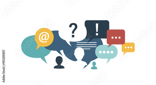 Communication concept with speech bubbles, question marks, and user icons