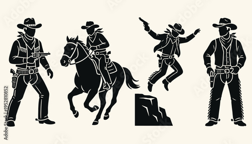Wild West cowboy silhouettes collection set