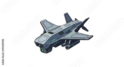 Futuristic aircraft design with wings and advanced propulsion system, ready for flight.