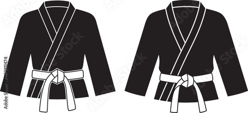 Silhouette icon of martial arts uniform with belt tied