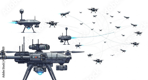 Advanced drone swarm technology showcasing aerial surveillance and autonomous flight capabilities.