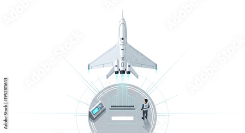 Futuristic aircraft design with a pilot and ground support vehicle.