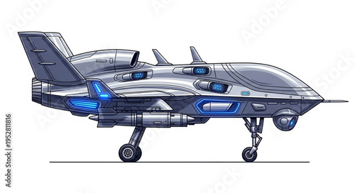Detailed illustration of a futuristic unmanned aerial vehicle, showcasing advanced technology.