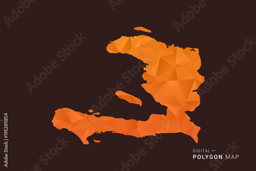 Haiti Map - low poly polygon vector, geometric triangulated silhouette in orange and dark brown tones, clean modern infographic style, isolated background.