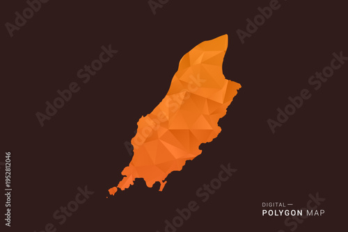 Εκτύπωση καμβά Isle of Man Map - low poly polygon vector, geometric triangulated silhouette in orange and dark brown tones, clean modern infographic style, isolated background