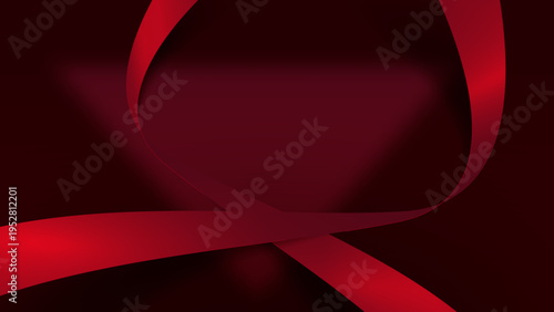深い赤のグラデーション背景に滑らかなリボン曲線が交差する高級感と情熱を表現したシンプル抽象デザイン