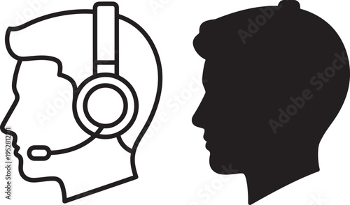 Customer service icon and silhouette head profile