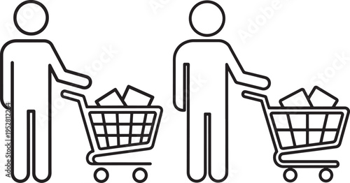 Two shopping cart icons with people illustration