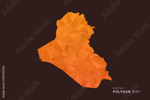 Iraq Map - low poly polygon vector, geometric triangulated silhouette in orange and dark brown tones, clean modern infographic style, isolated background.