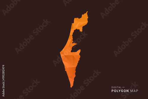 Palestine Map - low poly polygon vector, geometric triangulated silhouette in orange and dark brown tones, clean modern infographic style, isolated background.