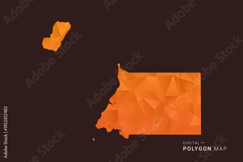 Equatorial Guinea Map - low poly polygon vector, geometric triangulated silhouette in orange and dark brown tones, clean modern infographic style, isolated background.