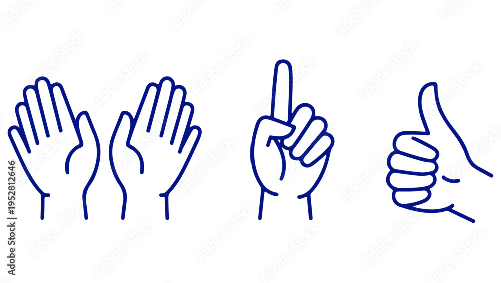 Obraz premium A collection of hand gestures depicted in simple blue line drawings