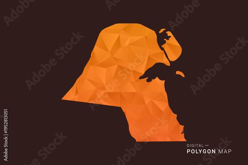 Kuwait Map - low poly polygon vector, geometric triangulated silhouette in orange and dark brown tones, clean modern infographic style, isolated background.