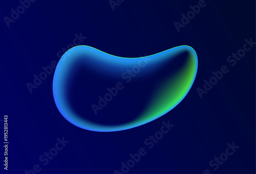Liquid gradient shape with iridescent glow forms a soft bubble-like object in space. Blurred edges create a dreamy effect. The colors shift between purple and rainbow hues.