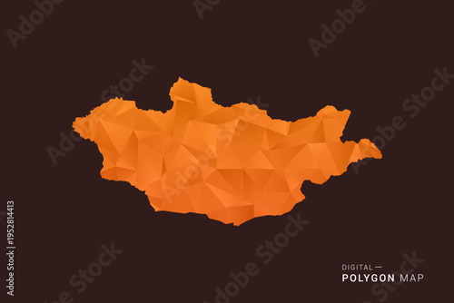 Mongolia Map - low poly polygon vector, geometric triangulated silhouette in orange and dark brown tones, clean modern infographic style, isolated background.