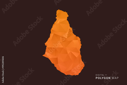 Montserrat Map - low poly polygon vector, geometric triangulated silhouette in orange and dark brown tones, clean modern infographic style, isolated background.