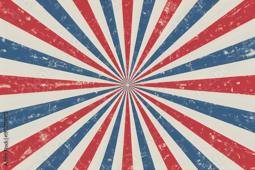 Distressed red white and blue sunburst pattern background rays radial