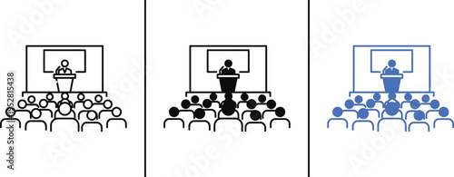 Business Presentation Seminar Icon – Speaker Training Audience, Corporate Meeting Vector