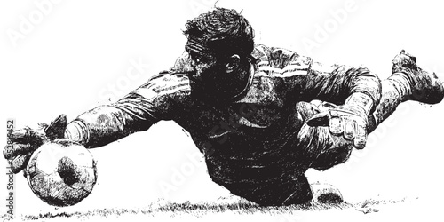 A vector illustration showing a soccer goalkeeper diving horizontally to catch the ball.