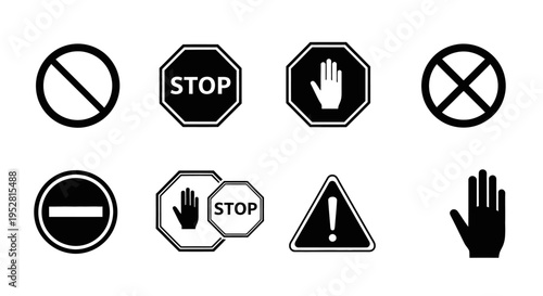 vector collection of stop prohibition and warning icons for safety rules and informational graphic design needs.