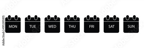 Icon set of days of the week on a white background. Days from Monday to Sunday. Event organizer or reminder. Vector illustration.