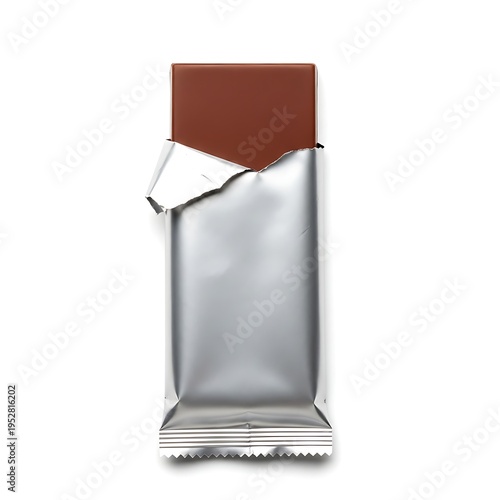 A chocolate bar wrapped in silver and brown foil