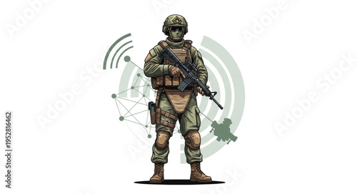 Soldier in Combat Gear Holding Rifle, Ready for Action.