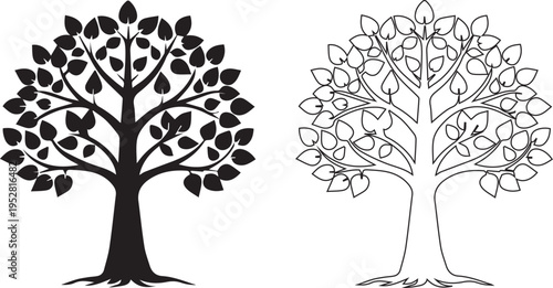 forest silhouette sign ,isolated transparent , outline and filled version 