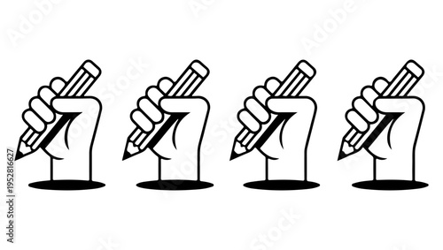 Four hands holding pencils a symbol of creation and artistic expression